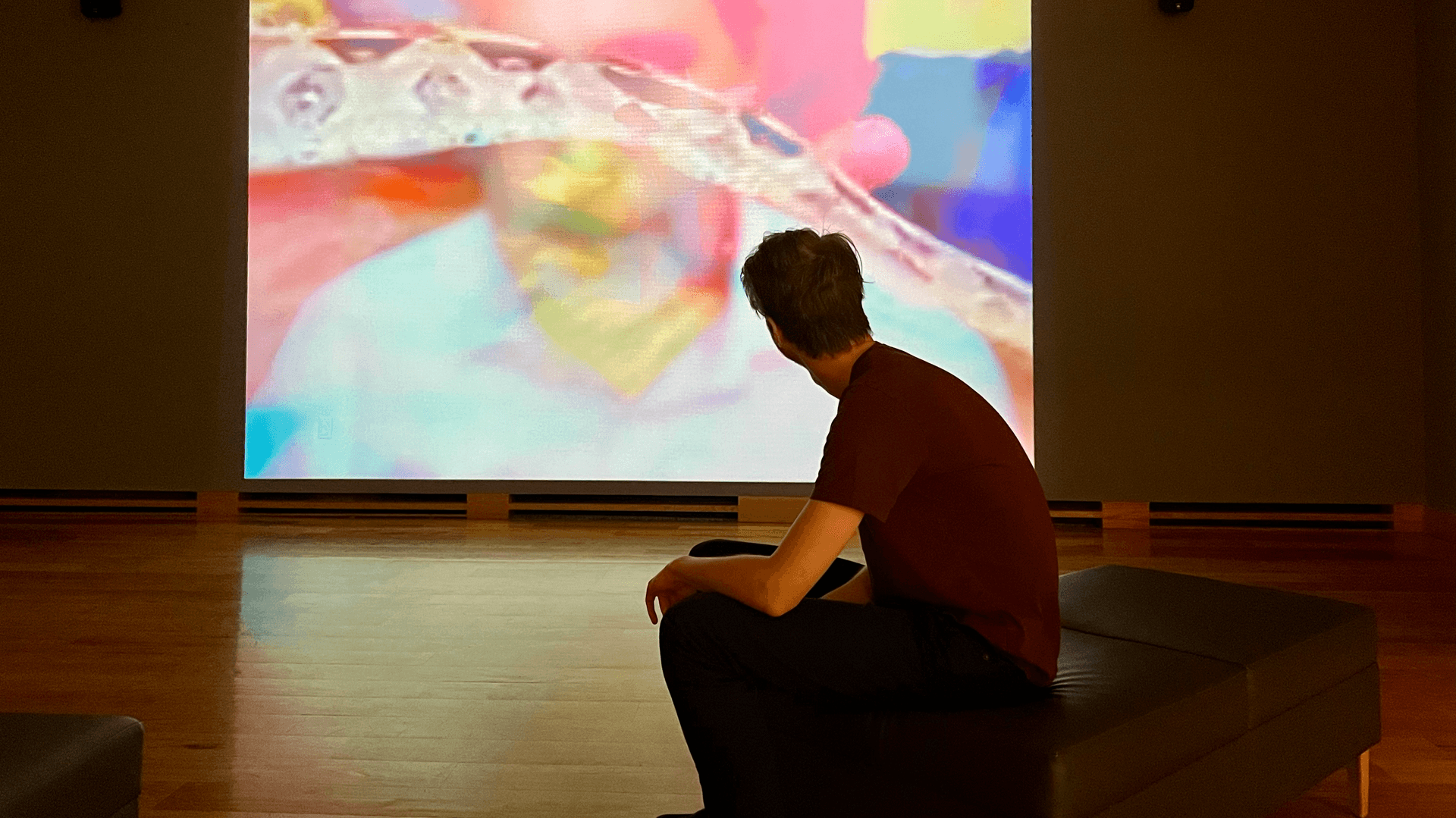 A visitor watching the main projection