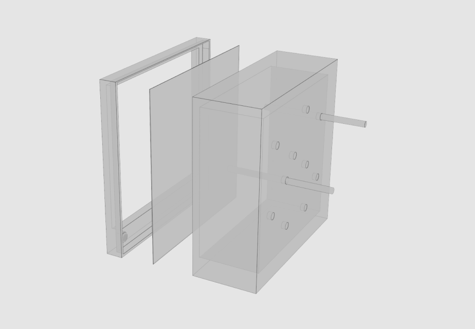 3D rendering of the box showing the paper face sandwiched in between the front rim of the box and the back